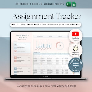 Assignment Tracker Spreadsheet Student Planner Google Sheets Excel School Academic Planner Assignment Calendar College Class Study Planner