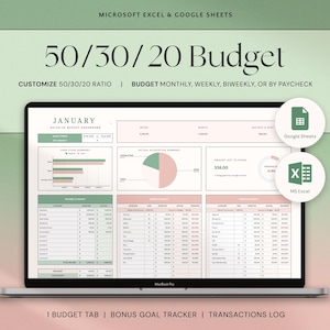 50/30/20 Budget Planner Google Sheets Monthly Budget Spreadsheet Excel Paycheck Budget Template Weekly Budget Tracker 70/20/10 Budgeting