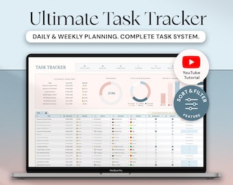 Kalkylblad för uppgiftsspårning Google Sheets Excel Mall för att göra-lista Aktivitetshanterare Tidsblockering Eisenhower-matris Kanban-tavla Arbetsproduktivitet
