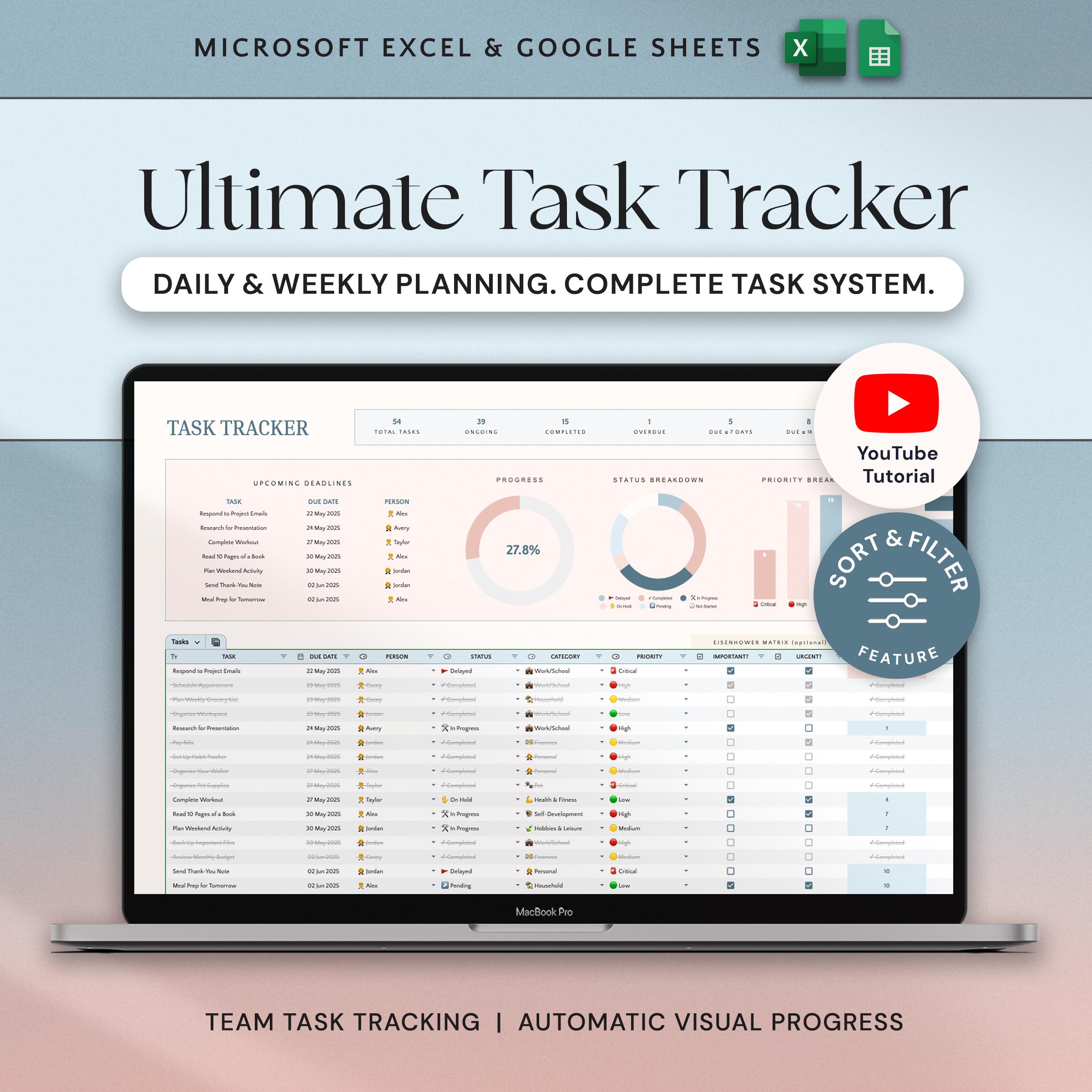 Task Tracker Spreadsheet Google Sheets Excel to Do List Template Task ...