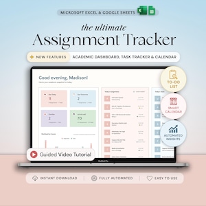Assignment Tracker Spreadsheet Student Planner Google Sheets Excel School Academic Planner Assignment Calendar College Class Study Planner