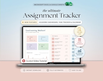 Assignment Tracker Spreadsheet Student Planner Google Sheets Excel School Academic Planner Assignment Calendar College Class Study Planner