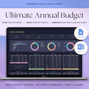 Foglio di calcolo definitivo per il budget annuale, modello di budget di Google Fogli Excel, pianificatore di budget mensile, tracker di budget familiare settimanale e annuale, modalità scura