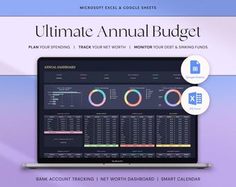 Feuille de calcul budgétaire annuel ultime Google Sheets Modèle de budget Excel Planificateur budgétaire mensuel familial Suivi budgétaire hebdomadaire et annuel Mode sombre