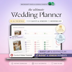 Wedding Planner Spreadsheet Wedding Planning Google Sheets Excel Guest List Seating Plan Wedding Checklist Wedding Expenses Budget Tracker