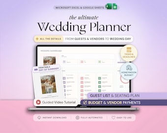 Wedding Planner Spreadsheet Wedding Planning Google Sheets Excel Guest List Seating Plan Wedding Checklist Wedding Expenses Budget Tracker