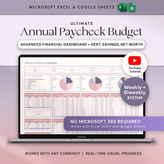 Annual Biweekly Paycheck Budget Google Sheets Excel Weekly Budget Spreadsheet by Paycheck Planner Monthly Yearly Simple Budget Zero Based