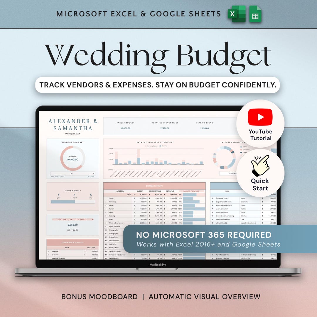 Wedding Budget Spreadsheet Wedding Planner Google Sheets Excel Wedding ...