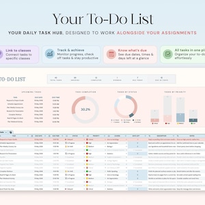 May include: A digital to-do list with a clean, organized layout. The design includes sections for upcoming tasks, task completion, and task status, with a focus on tracking progress and managing assignments. The text "Your To-Do List" is at the top.