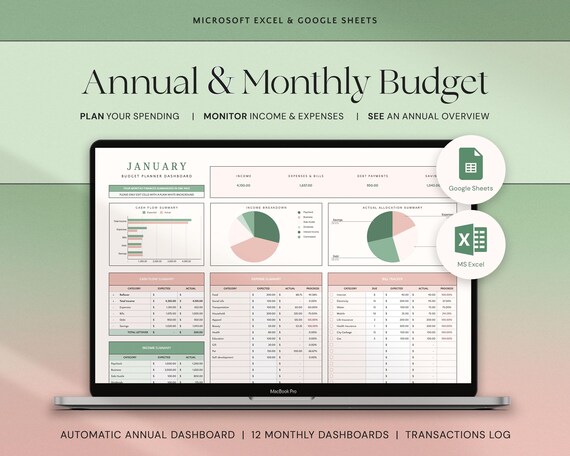 Annual Budget Spreadsheet Google Sheets Budget Planner Excel Monthly Budget Template Yearly Budget Financial Planner Expense Tracker Finance