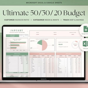 50/30/20 Budget Spreadsheet Excel Google Sheets Monthly Budget Planner Finance 70/20/10 Budget Template Weekly Budget Savings Tracker