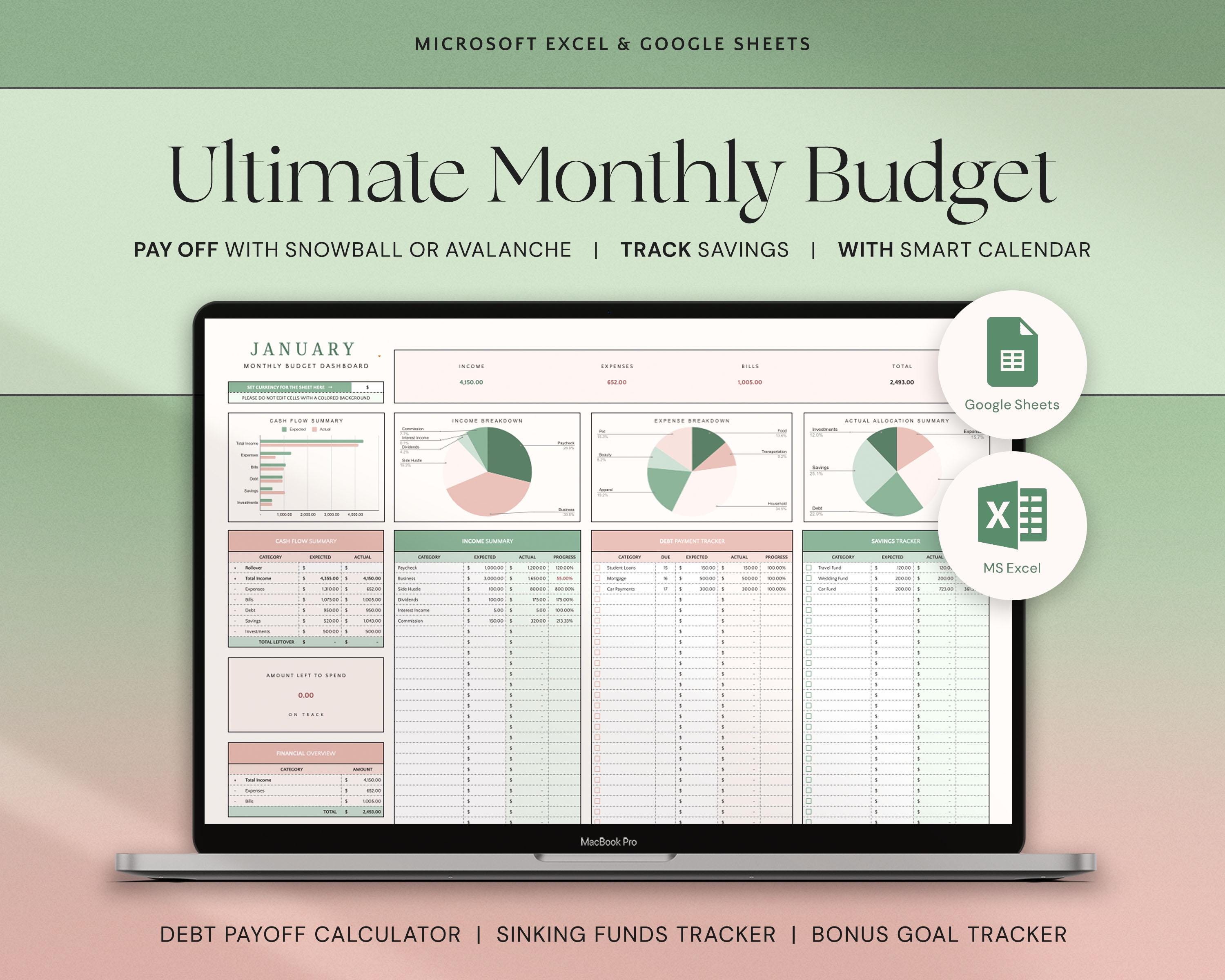 Ultimate Monthly Budget Spreadsheet Excel Budget Template Google Sheets Budget Planner Savings Tracker Financial Planner Zero Based Budget