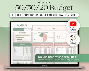 50/30/20 Monthly Budget Spreadsheet Excel Budget Planner Google Sheets Budget Template Excel Finance Tracker 70/20/10 Digital Budget Planner