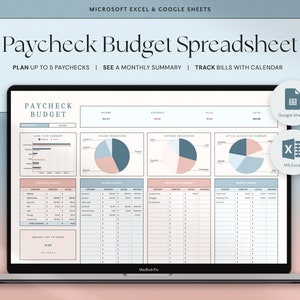 Gehaltsabrechnungstabelle Google Sheets Budgetvorlage Excel Budget Tracker, Gehaltsabrechnung von Paycheck Wochenbudgetplaner Zweiwöchentlicher Haushalt