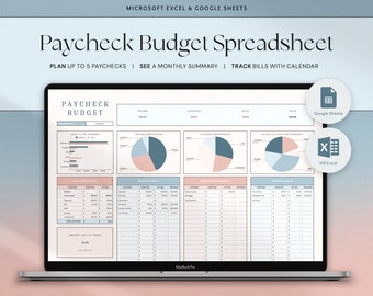 Gehaltsabrechnungstabelle Google Sheets Budgetvorlage Excel Budget Tracker, Gehaltsabrechnung von Paycheck Wochenbudgetplaner Zweiwöchentlicher Haushalt