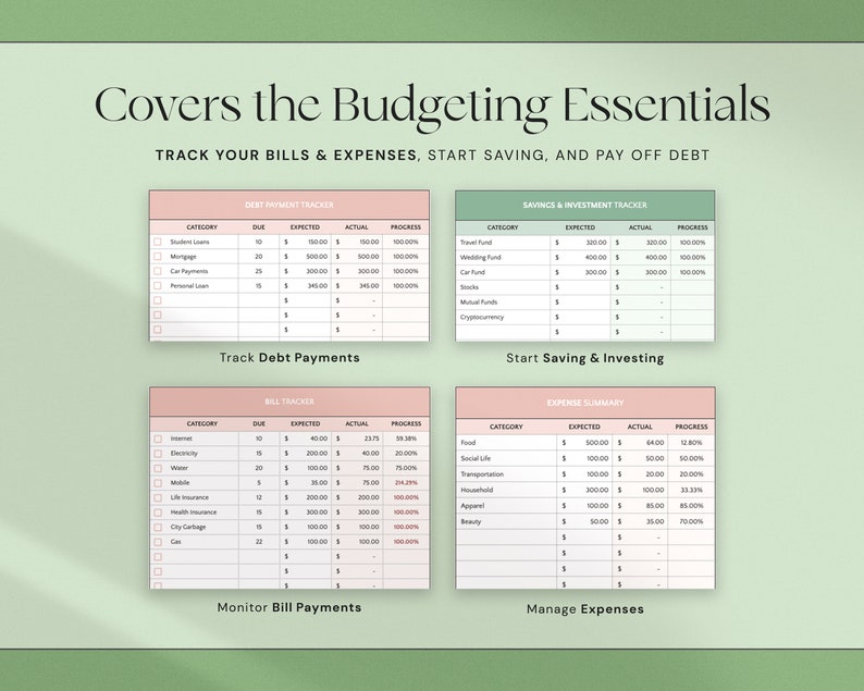 Planificateur budgétaire Google Sheets Feuille de calcul budgétaire mensuel Excel Modèle de budget par chèque de paie hebdomadaire Budgétisation toutes les deux semaines par chèque de paie Suivi des dépenses image 4