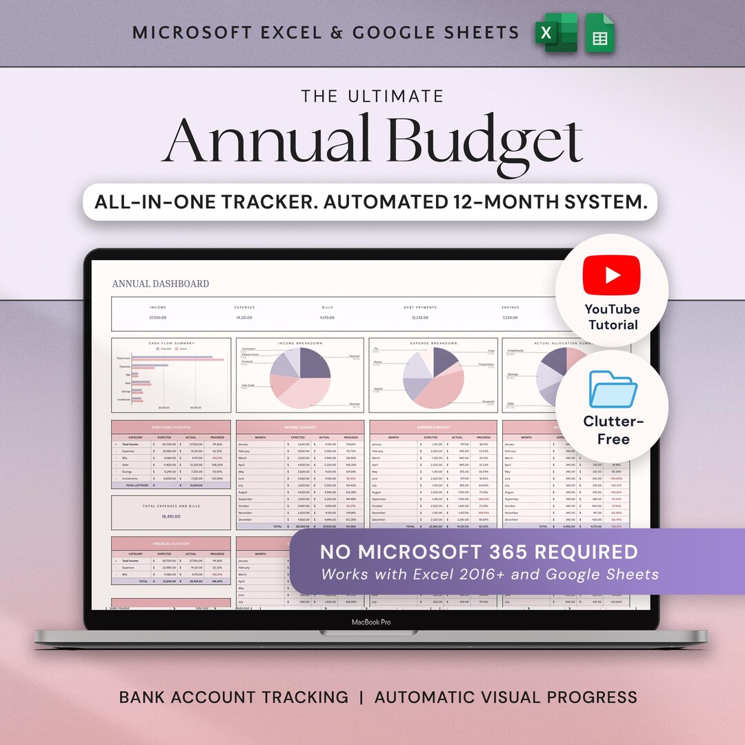 Google Sheets Annual Budget Spreadsheet Planner Excel Budget, Yearly ...