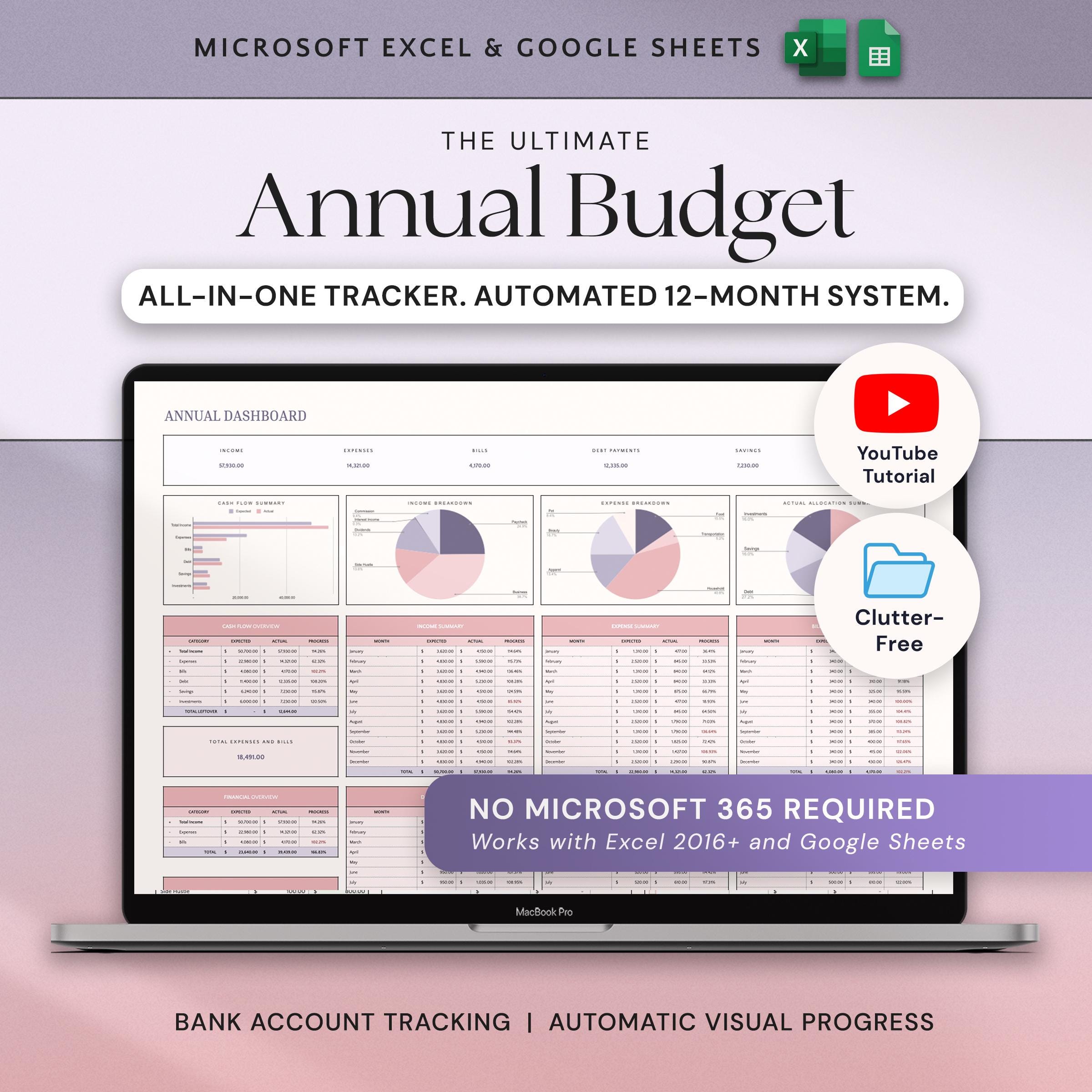 Google Sheets Annual Budget Spreadsheet Planner Excel Budget, Yearly ...