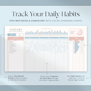 Habit Tracker Spreadsheet Google Sheets Excel Template Daily Habit Planner Goal Tracker Weekly Habit Goal Planner Monthly Habit Routine image 3