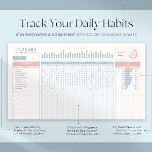 Feuille de calcul de suivi des habitudes, modèle Excel de feuilles de calcul Google, planificateur d'habitudes quotidiens, suivi des objectifs, planificateur d'objectifs d'habitudes hebdomadaires, routine mensuelle image 3