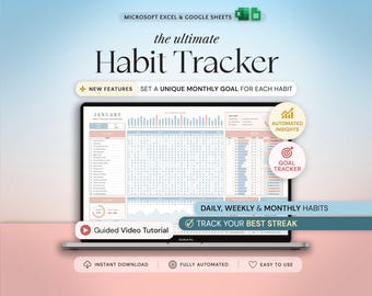 Habit Tracker Spreadsheet Google Sheets Excel Template Daily Habit Planner Goal Tracker Weekly Habit Goal Planner Monthly Habit Routine