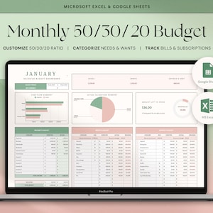 50/30/20 Monthly Budget Spreadsheet Excel Budget Planner Google Sheets Budget Template Excel Finance Tracker 70/20/10 Digital Budget Planner