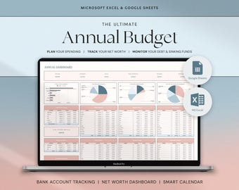 Excel Annual Budget Google Sheets Yearly Budget Template Financial Planner Net Worth Tracker Monthly Budget Dashboard, Budgeting Excel
