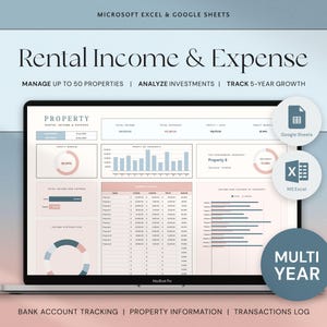 Modello di proprietà in affitto Foglio di calcolo per proprietari di immobili Monitoraggio di entrate e spese Contabilità degli affitti Excel Fogli Google Gestione immobiliare
