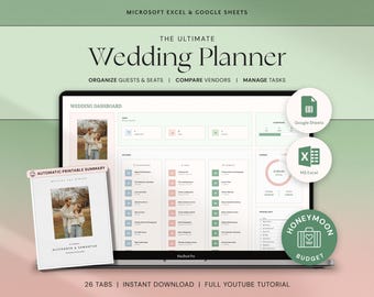 Ultimate Wedding Planner Spreadsheet Wedding Planning Google Sheets Excel Wedding Budget Tracker Wedding Day Coordination Timeline Checklist