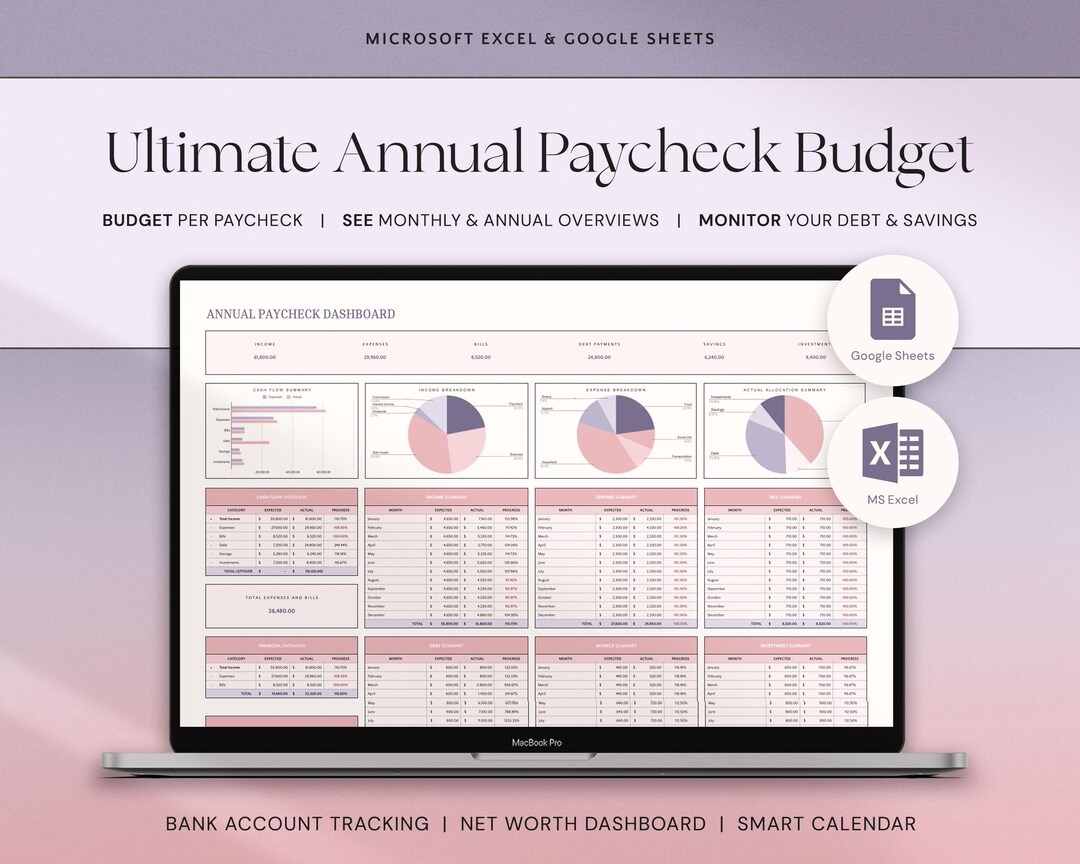 Annual Biweekly Paycheck Budget Google Sheets Excel Weekly Budget ...