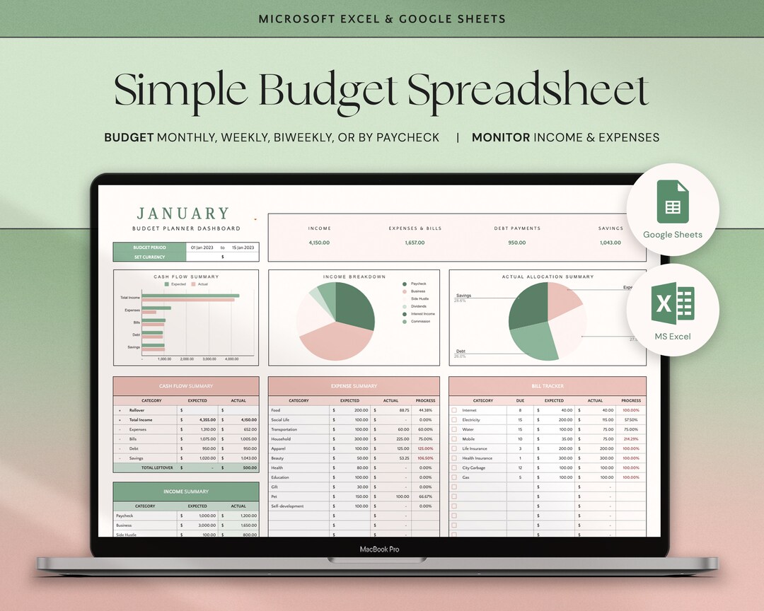 Budget Planner Google Sheets Monthly Budget Spreadsheet Excel Etsy UK