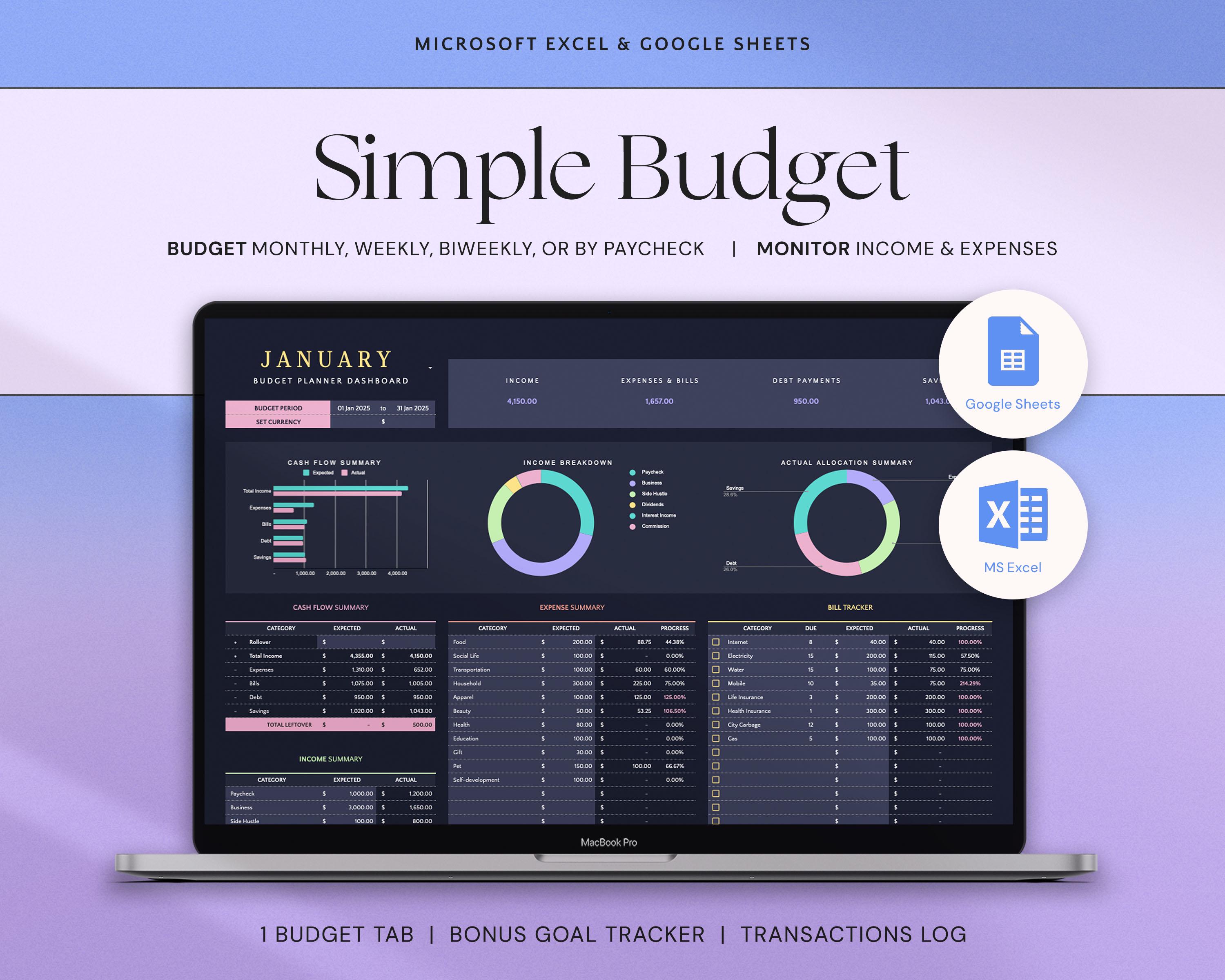 Excel Budget Template Etsy