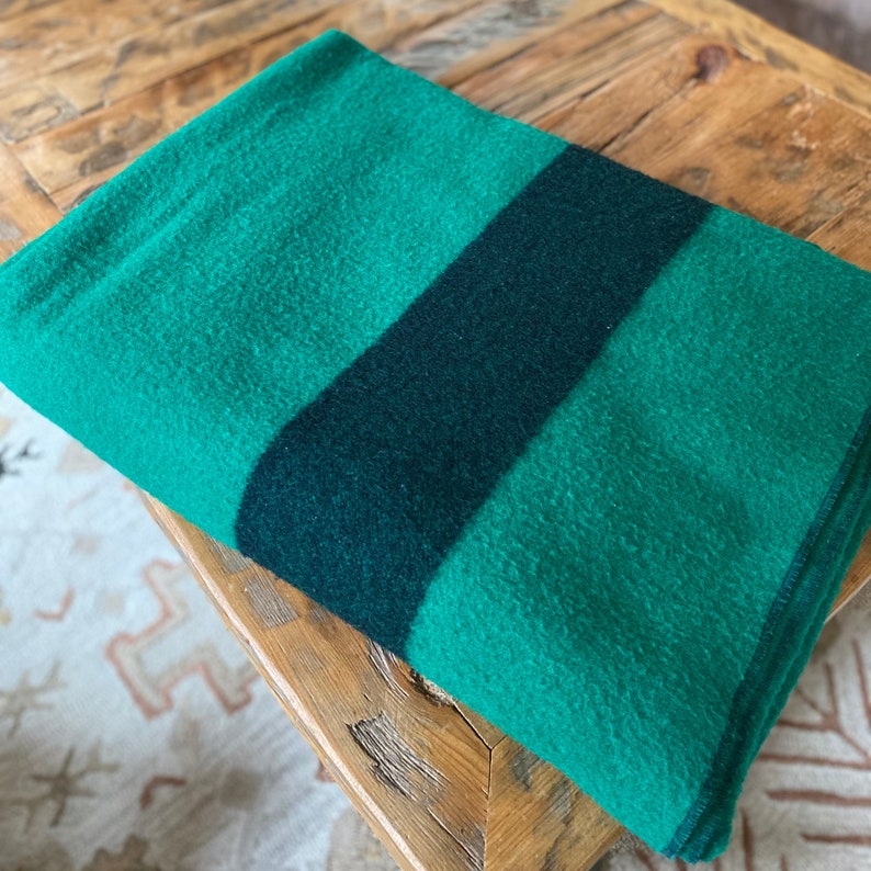 LL Bean Vintage Wool Camp Blanket Green and Black Stripe Large Etsy