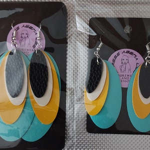 St Lucian 4 tier Oval Faux Leather Drop earrings