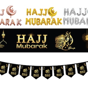 Umrah Mubarak Exquisite Banner Bunting and Balloons Designed to Add a Touch  of Elegance and Spirituality to Your Surroundings. Gift Present 
