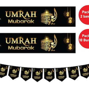 Gold Glitter Umrah Mubarak Banner - Eid Festival Muslim Islam Party  Decorations - Hajj Mubarak Umrah Mubarak Islamic Party Decoration Supplies