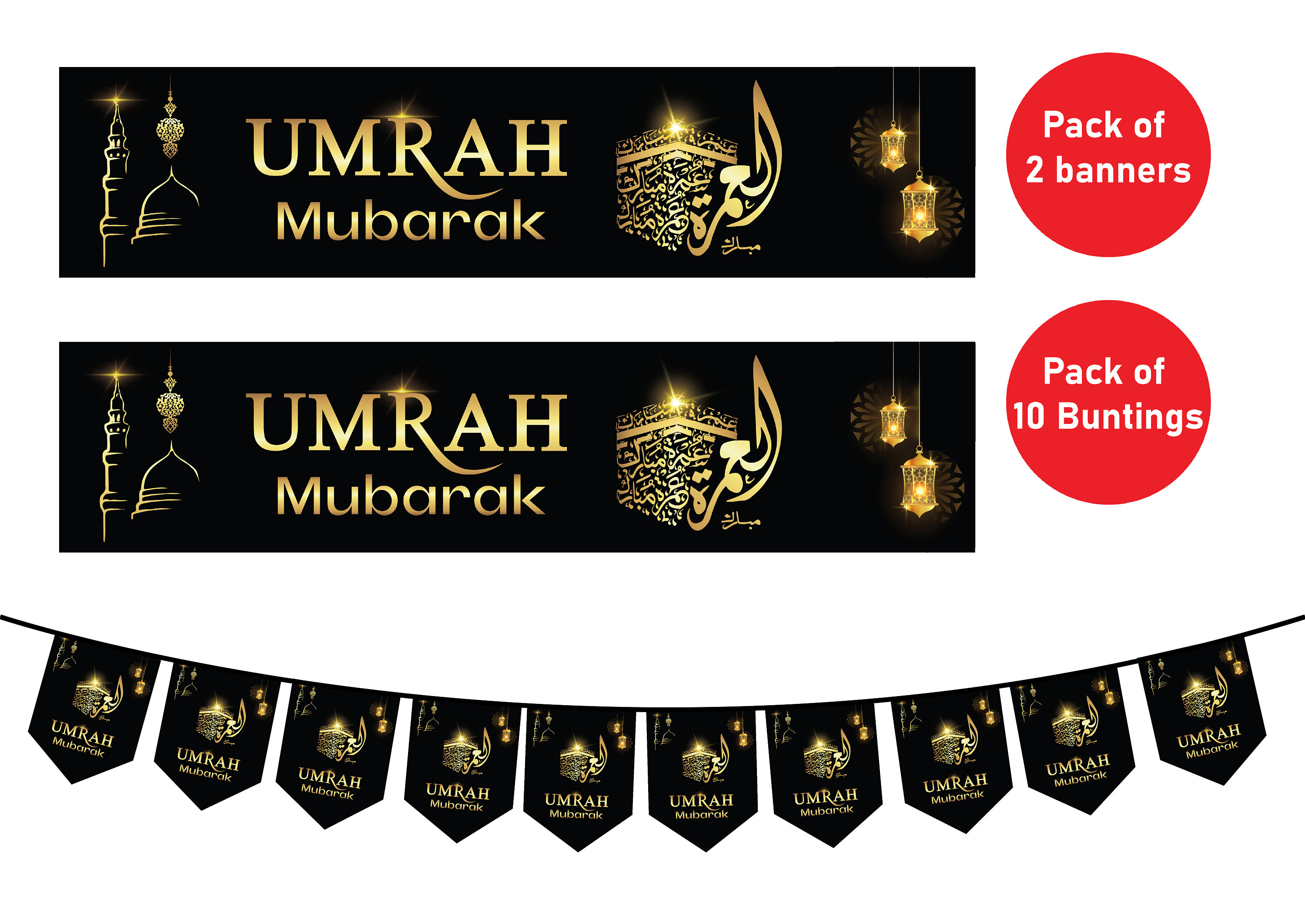 Umrah Mubarak Wall decoration bunting banner black and golden Combo –