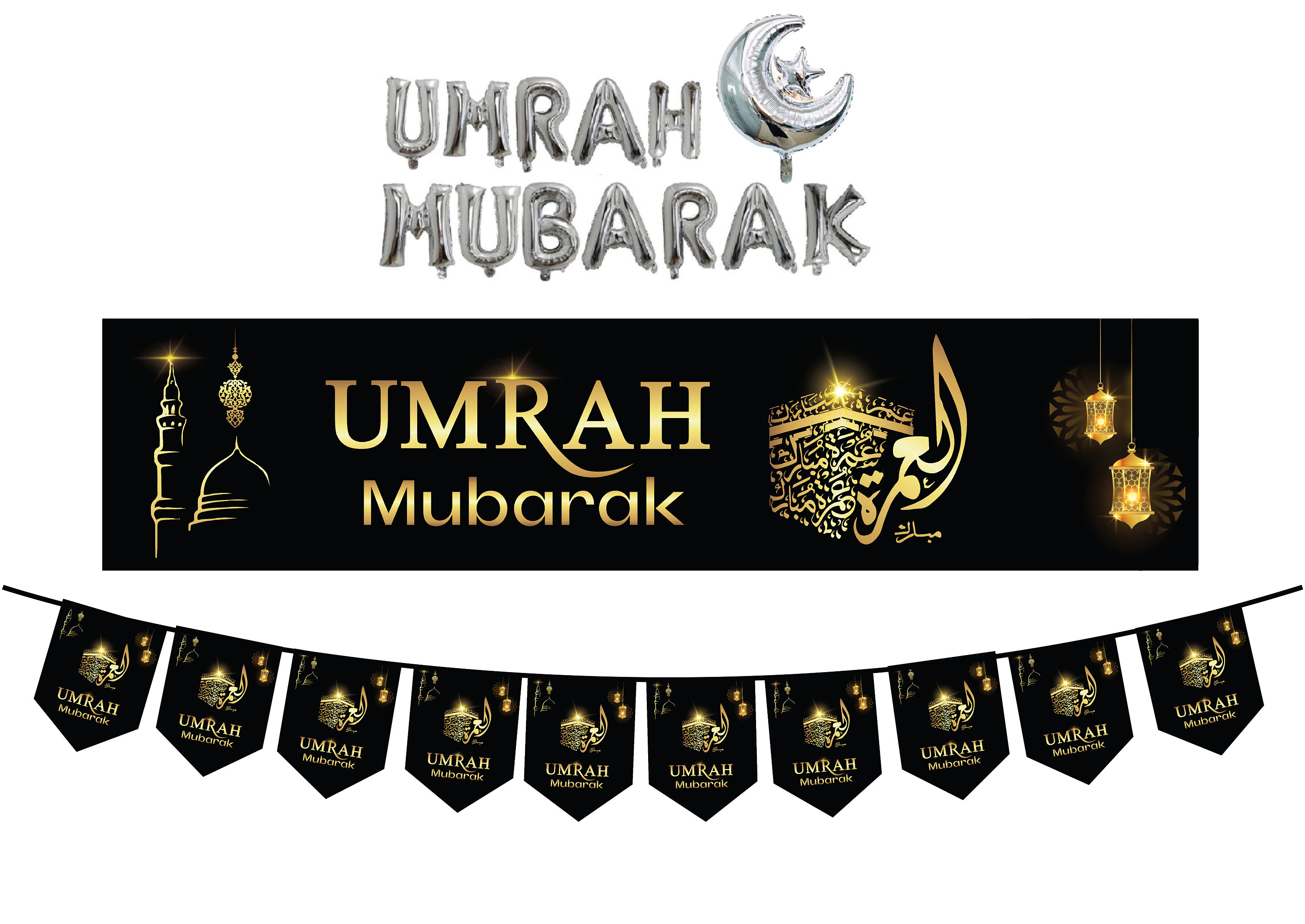 Umrah Mubarak Golden Foil Balloon Banner for Decoration and Celebratio –  Party Sharty