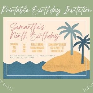 Beach Birthday Invitation (Summery) Classic Beach Colors Editable Template Instant Download