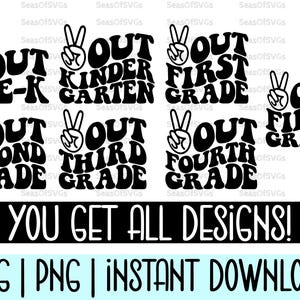 Pace fuori Pre K Pace fuori 1a elementare Pace fuori 2a elementare Pace fuori 3a elementare Pace fuori 4a elementare Pace fuori 5a elementare SVG PNG Bundle / Estate