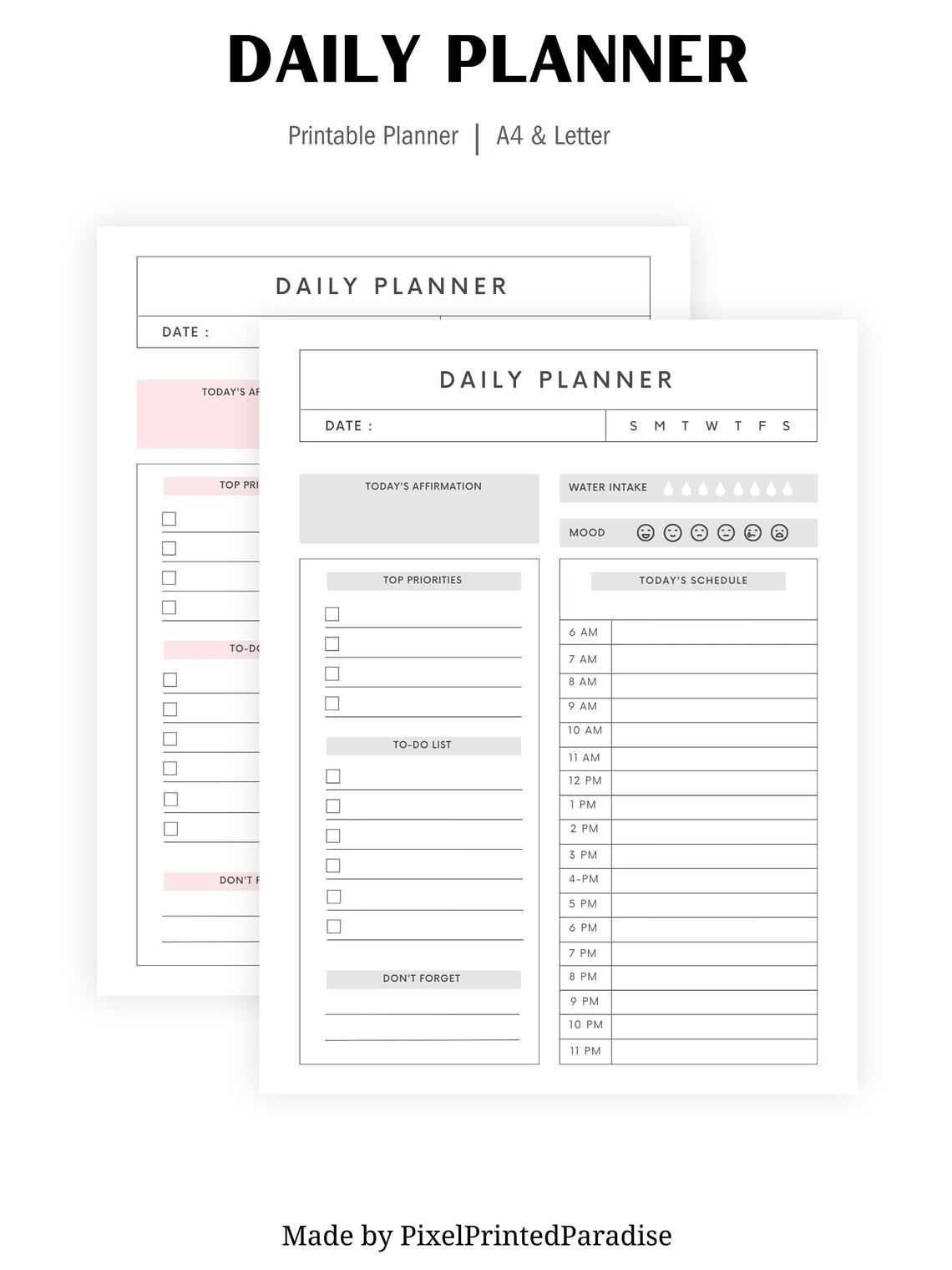 Printable Daily Planner | A4 & Letter Sizes (digital Download) - Etsy