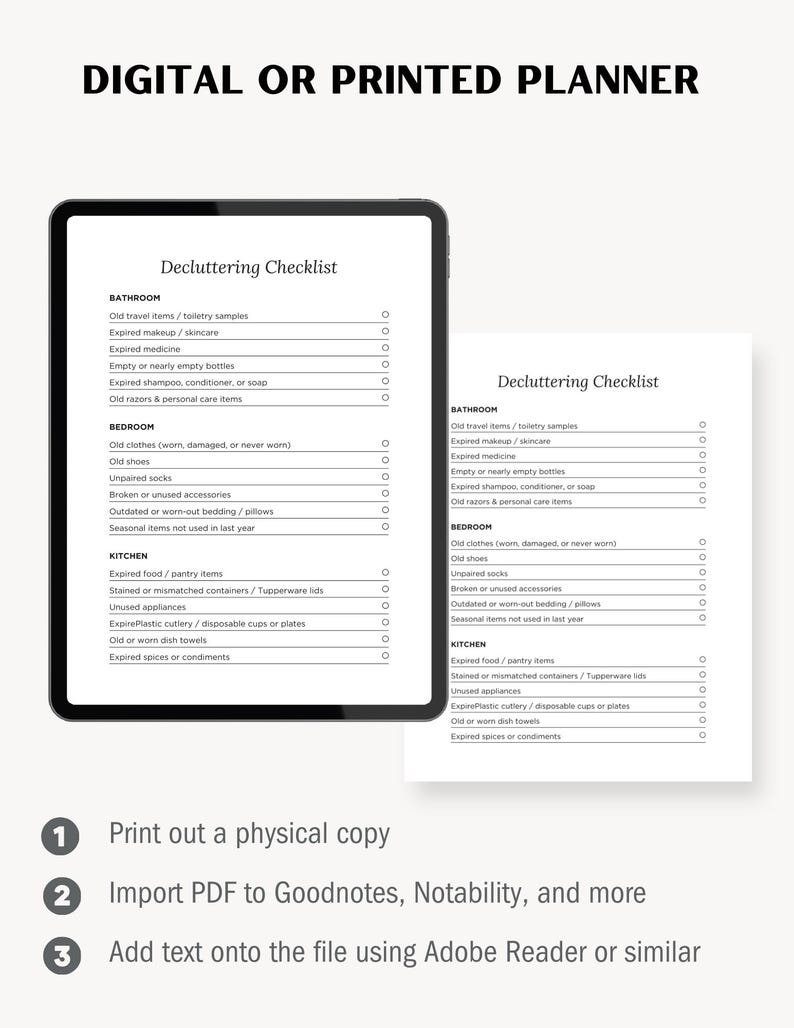 Printable Decluttering Checklist | Room-by-room Home Organization | A4 ...