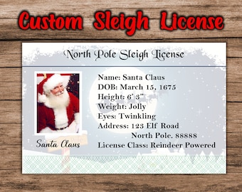 Santa North Pole Sleigh License Realistic PVC Card Personalized