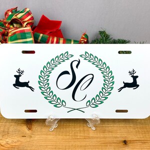 Santa Claus Monogrammed Wreath License Plate Aluminum 6x12