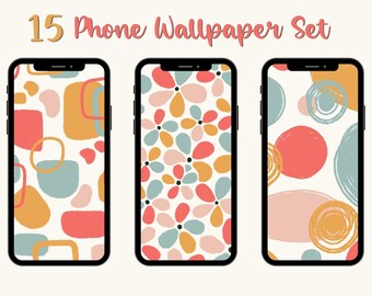 15 Retro Phone Wallpaper Set, Bright iPhone/Android Wallpapers, 70's Aesthetic Phone Background