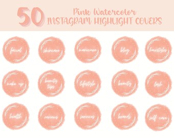 50 Pink Beauty Instagram Story Highlight Covers, Watercolor Esthetician IG Highlights Pack, IG Story Skincare Icon Kit