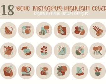 18 Boho Instagram Highlight Covers,  Minimalist Instagram Story Background, Ready-to-use Social Media Icons