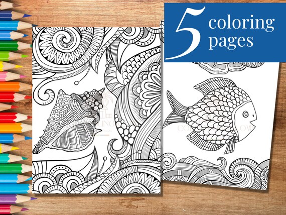 Printable Coloring Pages Ocean Themed Adult Coloring Pages - Etsy