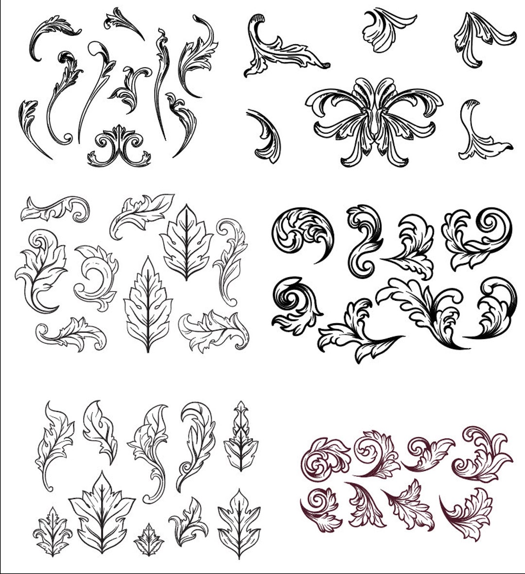 Acanthus Ornaments Vectors - Etsy