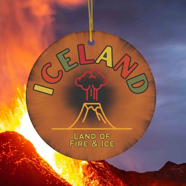 Iceland Volcano Christmas Holiday Ornament Gift | Travel Ornaments Gifts for Travelers | Keepsake Lava Eruption Souvenir Memento Reykjavik